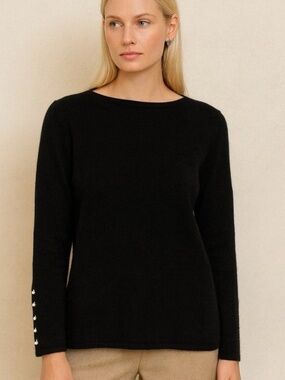 Belford Black Boat Neck Cashmere Sweater  Pearl Beaded Size Small